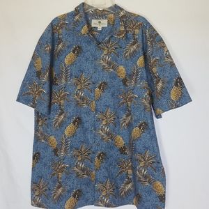 Island Shares Hawaiian Shirt Top SZ XL Yellow Blue